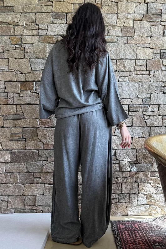 Lindin Linen Blend Kimono Top Washed Charcoal